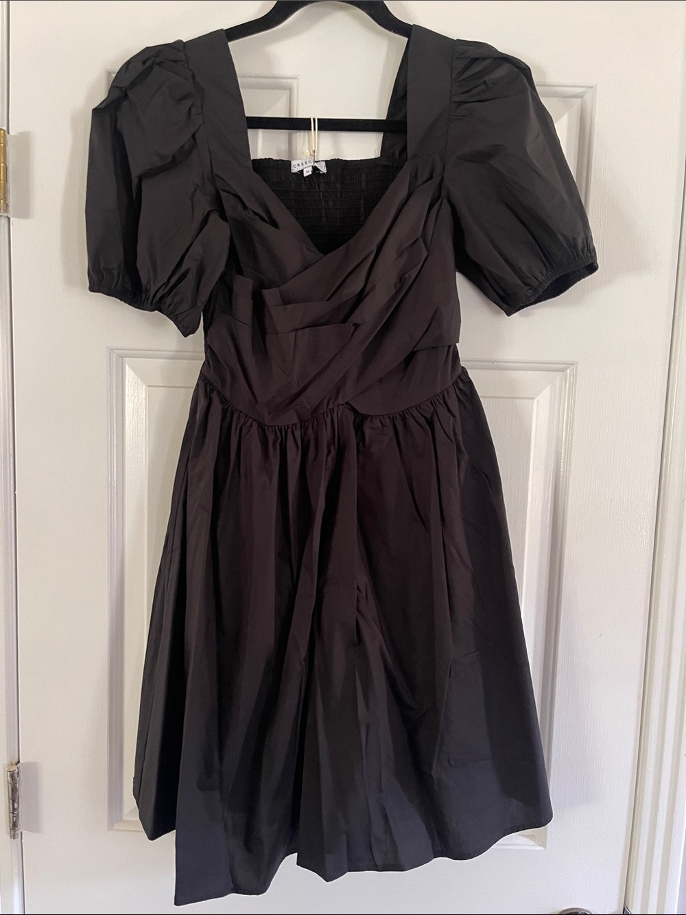 Crescent Black Square-Neck Puff-Sleeve Mini Dress
